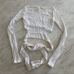 Cream-white color Alo crop top - long sleeve with back tie